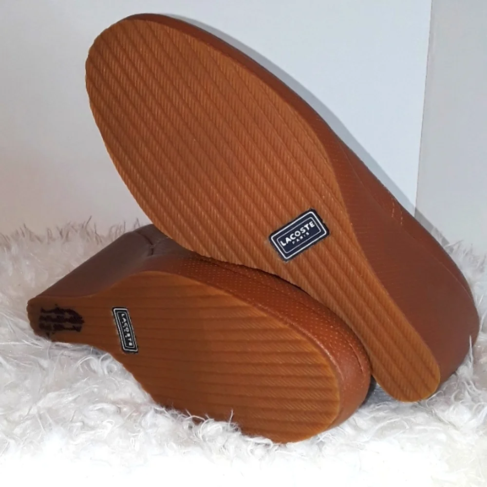 🐊Lacoste Paris Brown Leather Wedge Shoes. Women's Size: 7.5